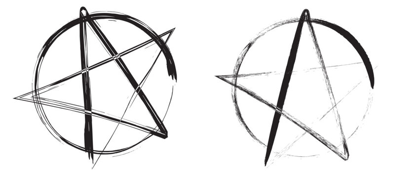 Pentagram vector icon rough hand drawn sign. Hand-drawn sketch of a pentagram or pentacle in a circle. Vector illustration.