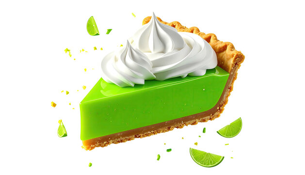 Slice of key lime pie with whipped cream green citrus dessert treat on black backdrop