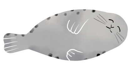 ゴマフアザラシの水彩風イラスト にっこり笑う可愛い海獣の癒やし系手描き素材 © satou  koma