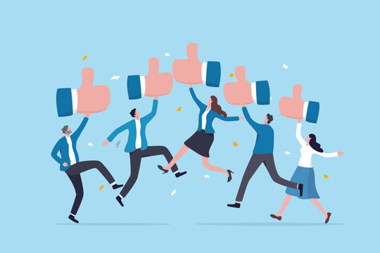 Thumb up customer feedback, satisfaction positive quality score, client excellent rating review, marketing evaluation value, people customer giving thumbs up feedback endorsement vote.