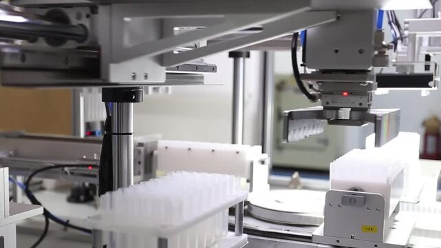 Smart CNC machine and automated robotic arm in modern industrial production line with digital control.