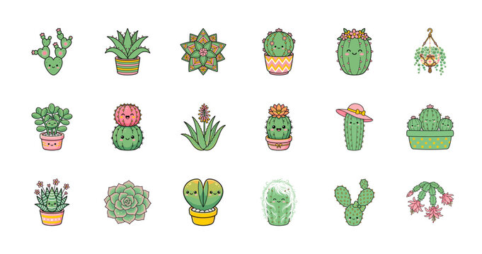 Kawaii Potted Cactus Asset Grid