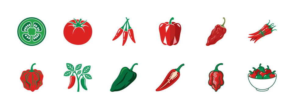 Spicy Red Chili Pepper Graphic Set
