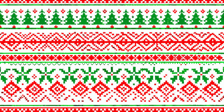 Festive christmas sweater pattern with green trees and red details