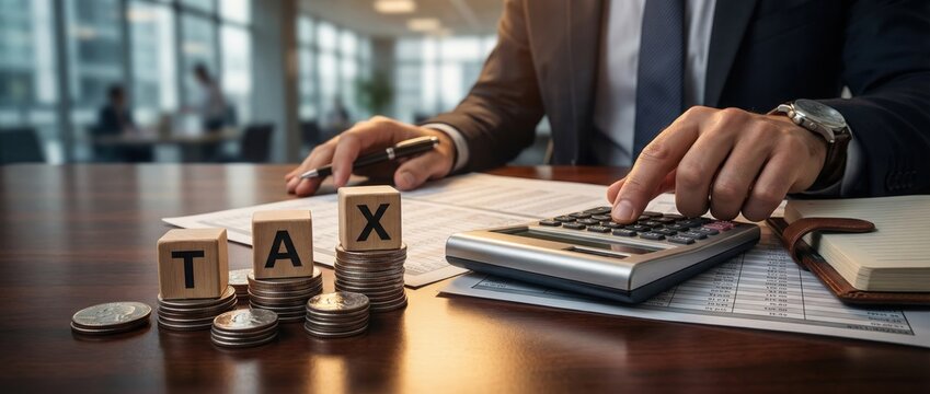 Tax preparation process office setting financial documentation professional environment close-up view accounting strategies for effective tax filing