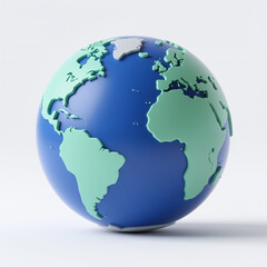 Fototapeta premium A stylized, blue and green globe with raised continents on a white background, symbolizing global unity and geography, conveying a sense of earth and environment.