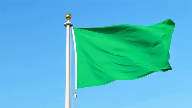 Green flag waving in blue sky for Contemporary Lifestyle and Visual Storytelling