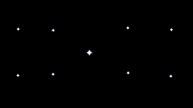 Twinkle star glitter sparkle, Twinkling cartoon stars and glitter FX, flat smoke bursts,Looping seamless space backdrop with blinking  fairy wand glitter confetti transition on black screen 4k