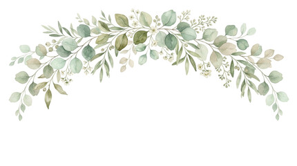 Obraz na płótnie Canvas Watercolor eucalyptus garland with delicate white flowers and berries