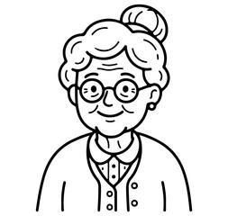 Fototapeta premium cute granny with glasses smiling simple line art vector illustration on white background