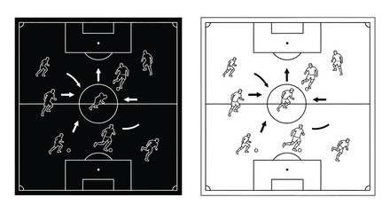 Soccer field diagrams showcasing player movements and strategic positioning © Brobsshopp
