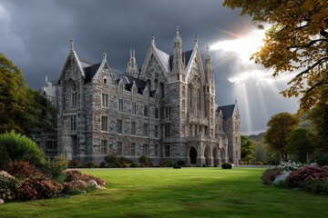 Fototapeta premium Grand castle-like building in neo-Gothic style.