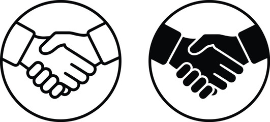 Fototapeta premium Handshake icons in circles, minimalist black and white vector set representing business partnership agreement collaboration and professional deal concepts.