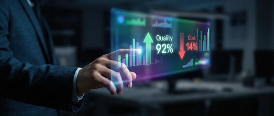 Fototapeta premium Analyzing business performance metrics corporate office digital interaction modern workspace close-up data visualization for enhanced decision-making