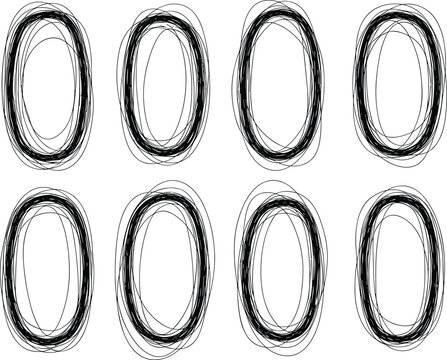 Eight rough oval frames or borders black and white sketch style