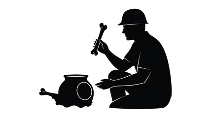 Archaeologist examining ancient artifacts in a striking black silhouette © MDShawon