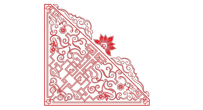 Intricate red lace design pattern element.
