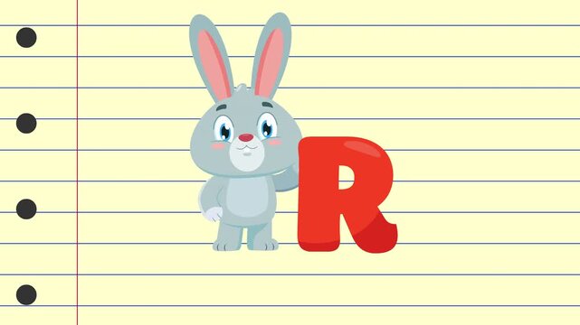 R Is For Rabbit Cartoon Character Alphabet For Kids Learning &ndash; 4K Animation Video Motion Graphics With Background