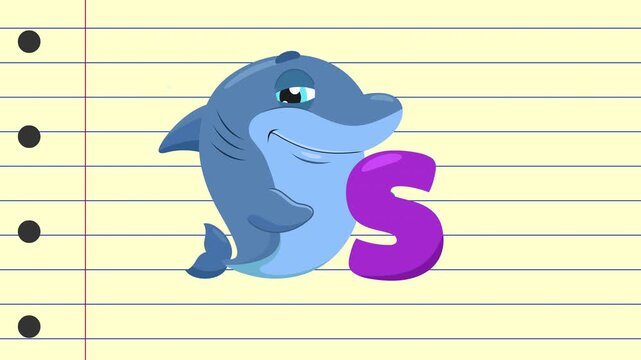 S Is For Shark Cartoon Character Alphabet For Kids Learning &ndash; 4K Animation Video Motion Graphics With Background