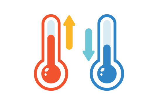 Thermometer icons showing temperature increase and decrease with arrows
