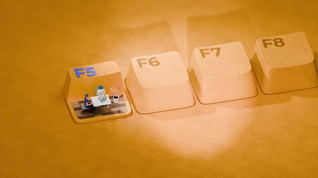 F5 Refresh Concept Animation with Keyboard Key Restart and Digital Workflow Reset