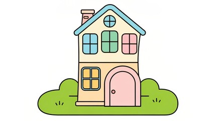Fototapeta premium Charming Childlike Home Design Featuring a Pastel Pink Door and Vibrant Colorful Aesthetic Elements