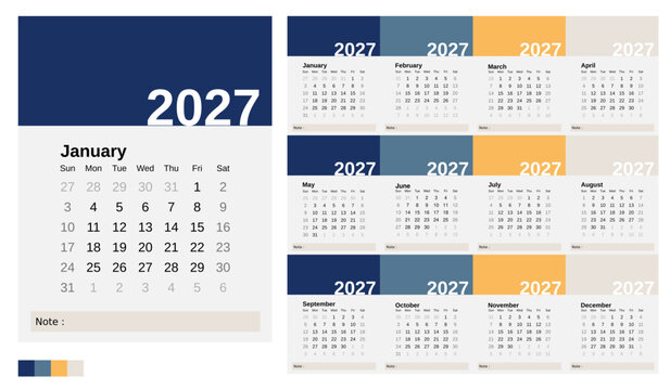 Calendar Design 2027 Vector