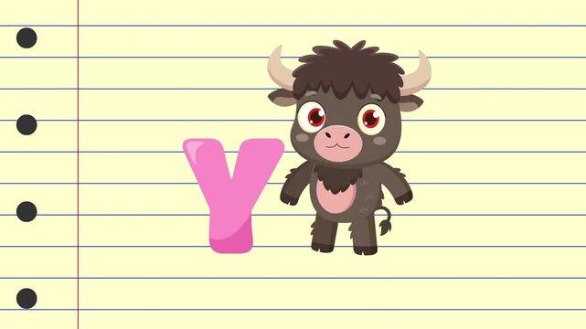 Y Is For Yak Cartoon Character Alphabet For Kids Learning &ndash; 4K Animation Video Motion Graphics With Background