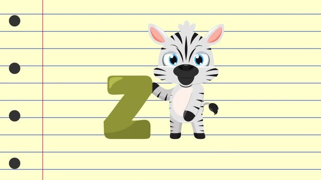 Z Is For Zebra Cartoon Character Alphabet For Kids Learning &ndash; 4K Animation Video Motion Graphics With Background
