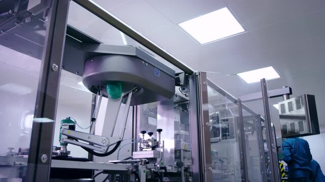 Modern automated factory production line with robotic arms and smart technology for efficient manufacturing.