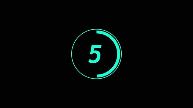 Cyan circular countdown timer featuring the number seven centered inside a thin ring on a solid black background for editing overlays and motion projects or digital