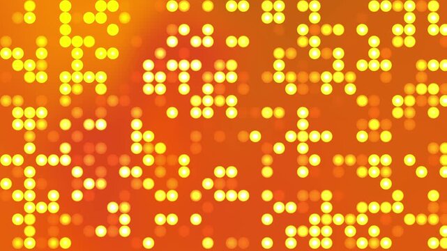 Warm glowing dots pulse across an orange gradient background. Abstract light bursts radiate energy and movement. Perfect for digital themes, celebrations, or tech backgrounds
