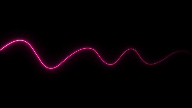A single continuous glowing pink neon light line forming a smooth horizontal wave pattern against a solid black background representing energy flow or a digital signal pulse in a minimalist style