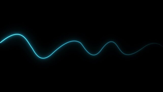 A single continuous glowing cyan neon light line forming a smooth horizontal wave pattern against a solid black background representing energy flow or a digital signal pulse in a minimalist style