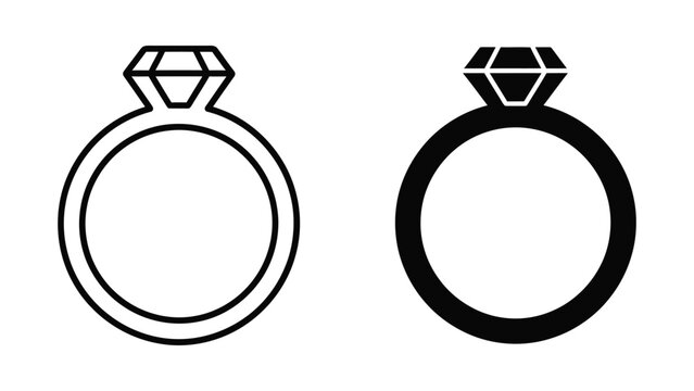 Vector illustration of two diamond ring icons in black and white