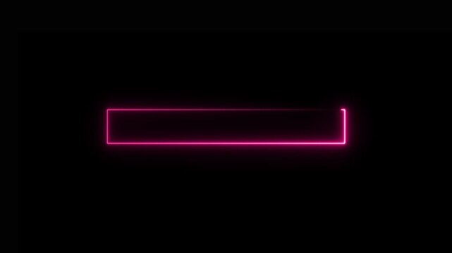 Glowing pink neon light forming a rectangular frame or loading bar outline against a solid dark black background representing digital interface or notification borders for technology applications