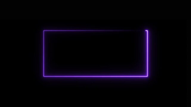 Glowing purple neon rectangular frame isolated on a black background with a thin light border effect for digital signage and requiring a vibrant illuminated rectangular outline