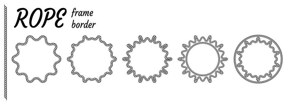 Frame knot and set of rectangular and oval shapes with knit. Boarder and ribbon or rope for western theme vector wave. Round cord ornament through outline ring circle and cane icon.