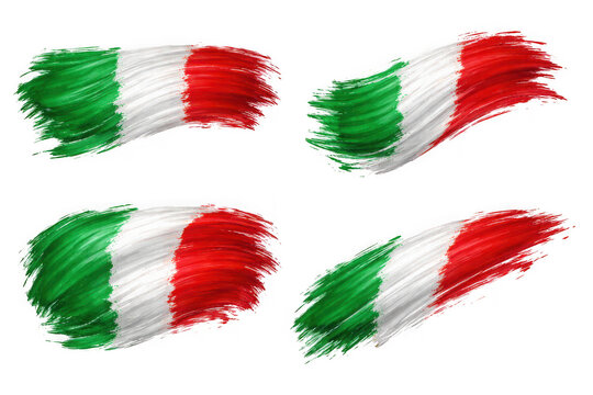 Four italian flag brush strokes with national, isolated on transparent background