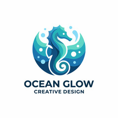 This captivating seahorse logo encapsulates the essence of ocean beauty with its luminous colors and flowing design elements, perfect for creative design branding. © shuai wang