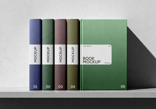 Hardcover Book Mockup Set with Spine View