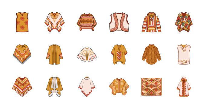 Ethnic Geometric Poncho and Tribal Apparel Set