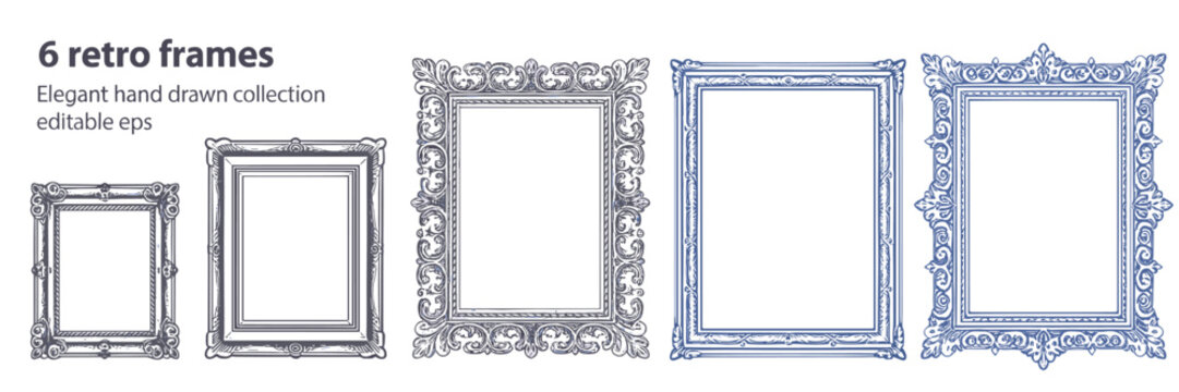 Six ornate vintage frames hand drawn collection decorative