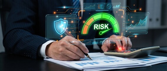Analyzing financial risk management strategies corporate office digital content professional environment close-up view risk assessment techniques for optimal business performance