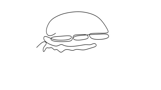Animated self drawing of continuous line draw of Burger.   Full length one line animation. 4K