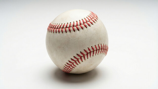 A white baseball with red stitching isolated on a clean white background. Sharp detail and soft lighting highlight its texture, ideal for sports graphics and editorial use.