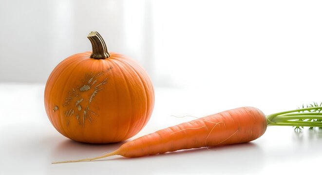 pumpkin and carrot on white background