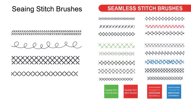 Seamless Stitch Brushes - Sewing, Embroidery, Cross Stitch, Decorative Patterns