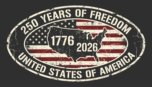 Vintage style 250 years of freedom united states of america badge with map and american flag