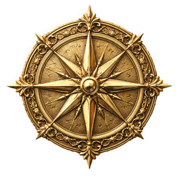 Ornate gold compass rose with navigation, direction, decorative isolated on transparent background